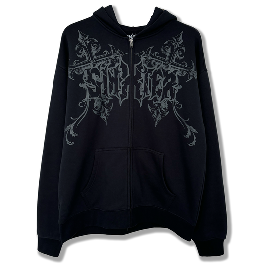 Black Cross Zip Hoodie