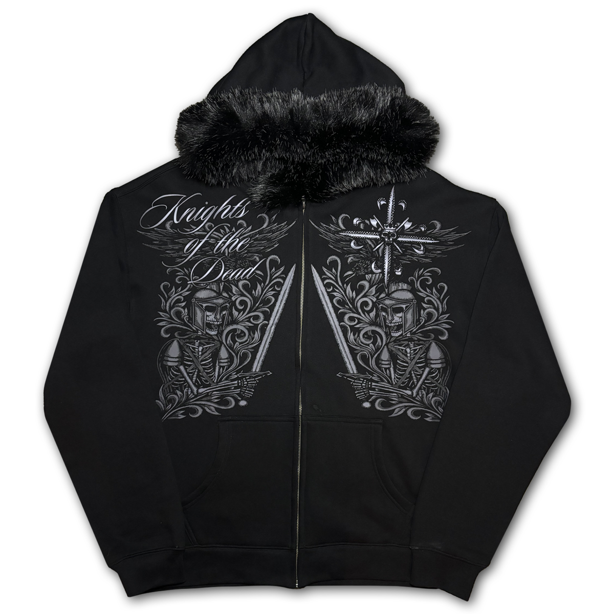 Skeleton Knight Black Fluffy Hoodie